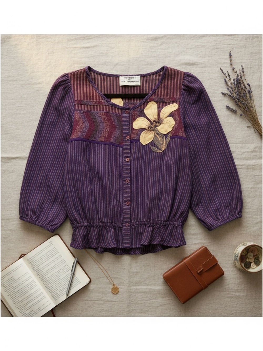 Vintage 70s Suzy Creamcheese Purple‎ Gauze Blouse Orchid Boho Peplum USA